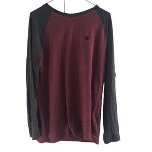 Hurley 3/4 Sleeve Baseball Shirt long Sleeve Tee in Burgundy and Gray